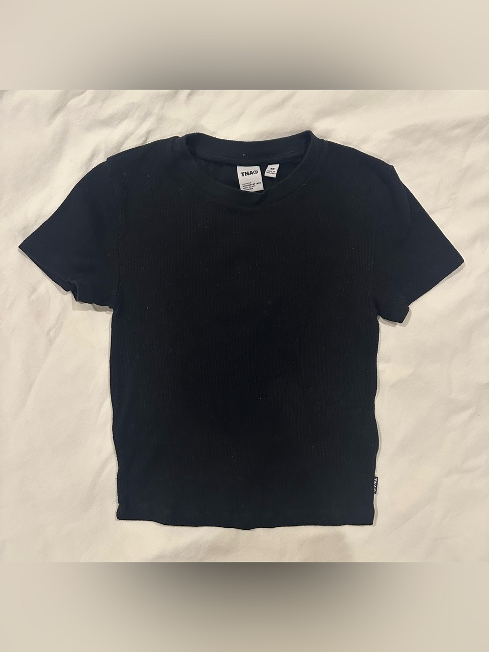 Aritzia TNA Black Ribbed Short Sleeve Crew Tee